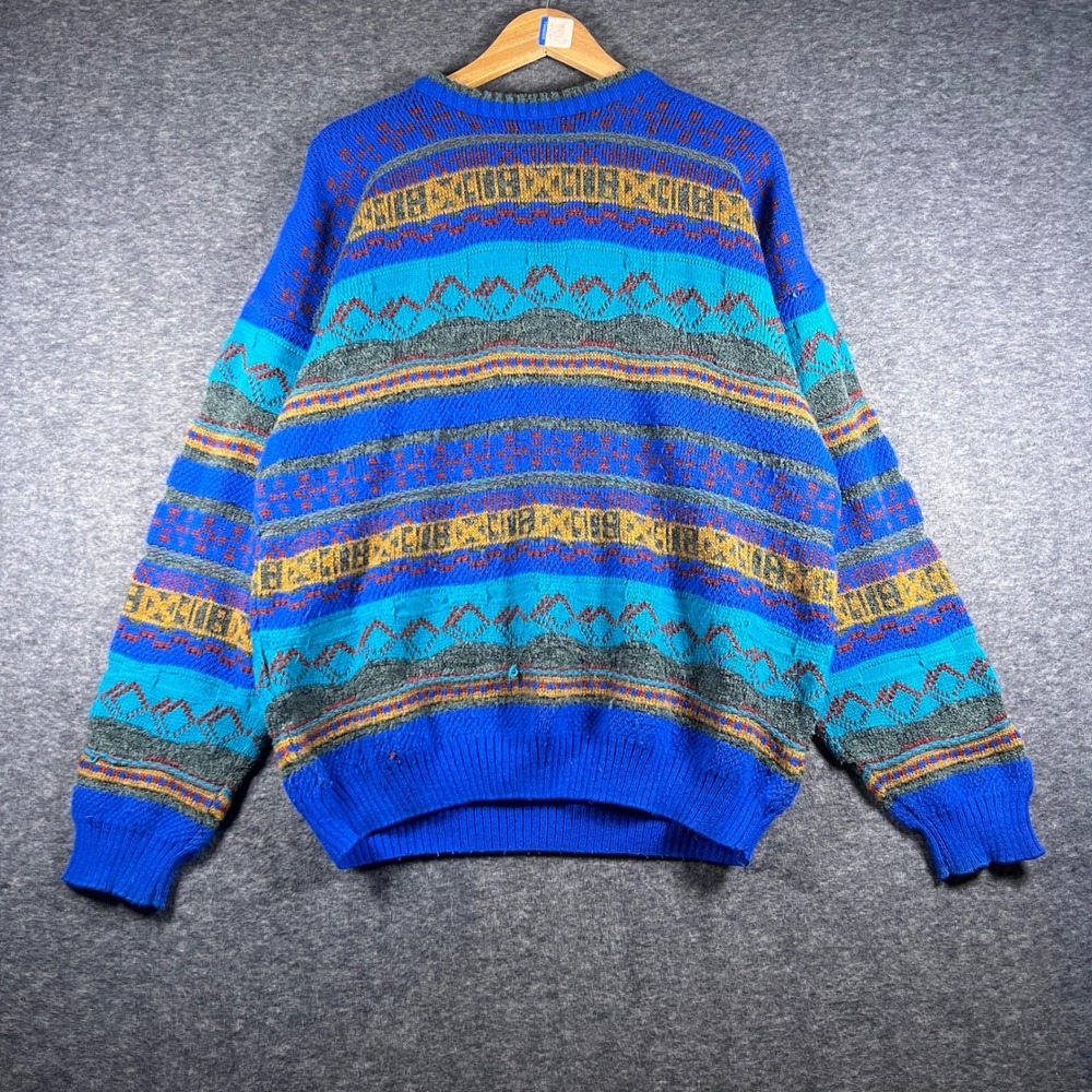 Vintage 90s Knit Sweater Blue Multi Color Mens Large Colore Italia